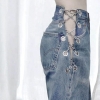 Women Denim Jeans Pant Trousers New Fashion Female High Waist Side Hollow Out Chain Straight Jeans Pant Ladies Vintage Jeans