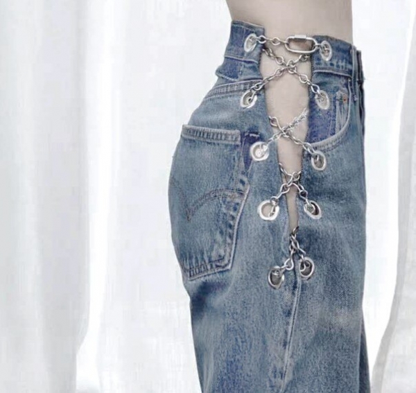 Women Denim Jeans Pant Trousers New Fashion Female High Waist Side Hollow Out Chain Straight Jeans Pant Ladies Vintage Jeans 1 Women Denim Jeans Pant Trousers New Fashion Female High Waist Side Hollow Out Chain Straight Jeans Pant Ladies Vintage Jeans