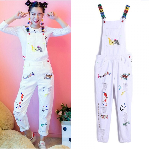 European embroidery holes denim denims white rompers