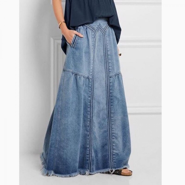 Denim Denims Girls Lengthy Skirt Stretch Classic Unfastened