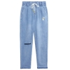 Summer Daisy Embroidered High-Waist Harem Denim Pants for Women – Casual Comfort with Drawstring & Free Fit