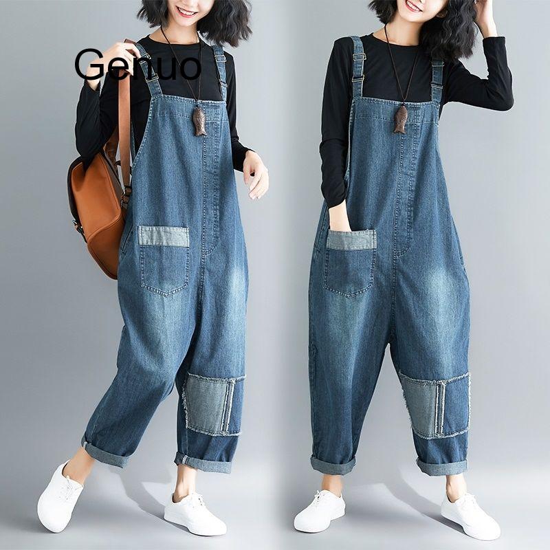 Women Clothing Denim Fabric Patch Rompers Spring/autumn Overalls Women Jumpsuits Suspenders Jeans Women Overalls Female Rompers