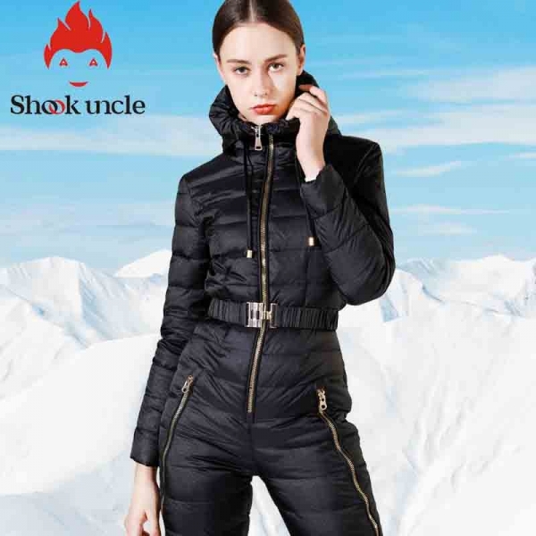 Winter New Women's Slim Fit Jumpsuit 90% White Duck Down Jacket Waist Thickening Warm Slim Elastic Outdoor Ski Women Down Jacket 1 Ladies's Slim Match Jumpsuit 90% White Duck Down Jacket Waist