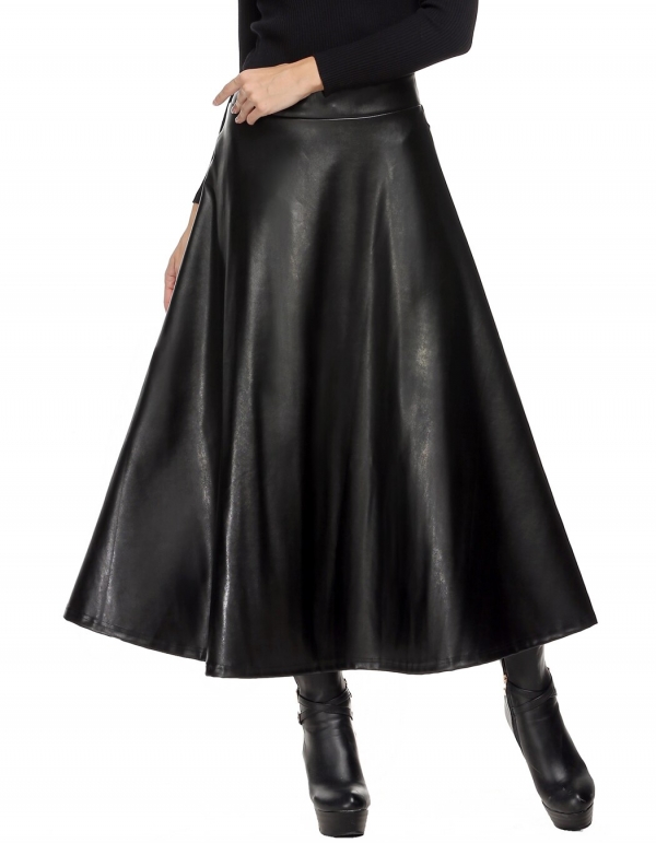 Winter Pu Leather Skirt Women Maxi Long Skirts Womens High Waist Slim Autumn Vintage Pleated Skirt Black Xl Xxl Winter Pu Leather-based Skirt Girls Maxi Lengthy