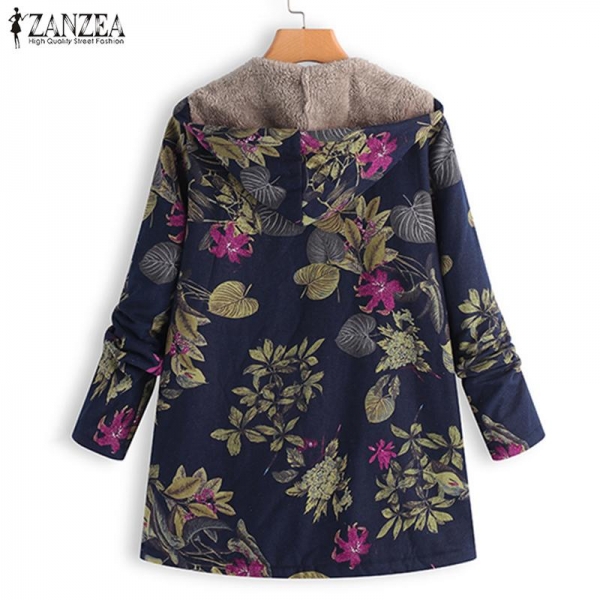 2020 ZANZEA Autumn Winter Warm Print Coat Fur Lining Women's Jackets Female Long Sleeve Hooded Outerwear Zipper Cardigans Tunic 2 Stay Warm in Style: Autumn Winter Heat Print Coat with Fur Lining for Women