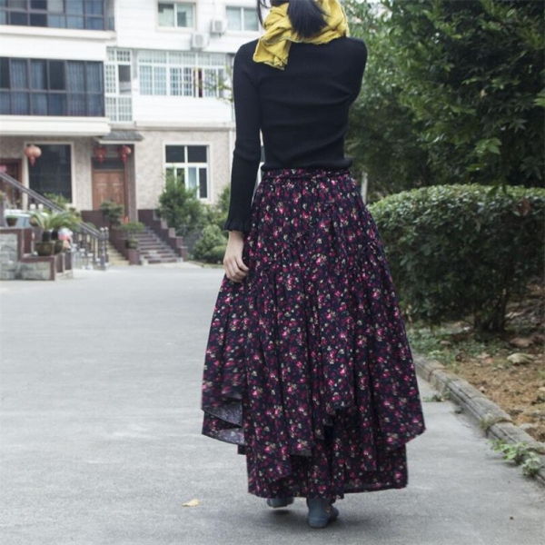 Girls Ethnic model cotton linen Lengthy Skirts