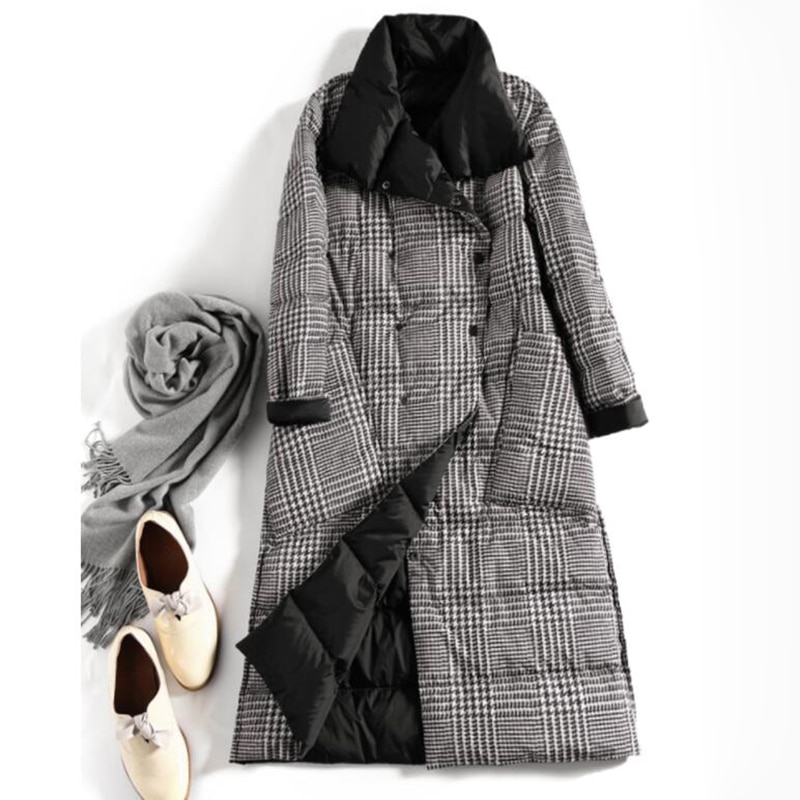 SEDUTMO Winter Long Plus Size 5XL Womens Down Jackets Ultra Light Coat Thin Double Sided Plaid Spring Slim Puffer Jacket ED931 1