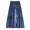 Vintage Embroidery A-Line Denim Skirt for Women with Patch Pockets
