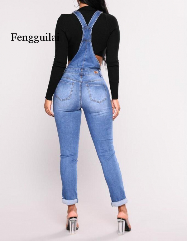 Fashion Denim Women's Overalls High Waist Ripped Jeans Woman Jumpsuits Stretch Denim Pants Female Torn Jumper Trousers 1 Girls's Overalls Excessive Waist Ripped Denims Lady Jumpsuits