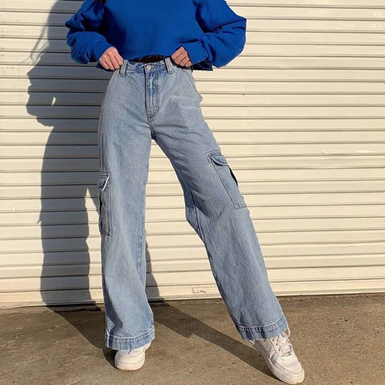 Waist Denims Girls Streetwear Straight Jean Femme Blue