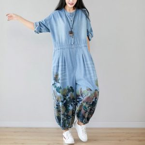 Denims Girl Excessive Waist Lengthy Sleeves Rompers