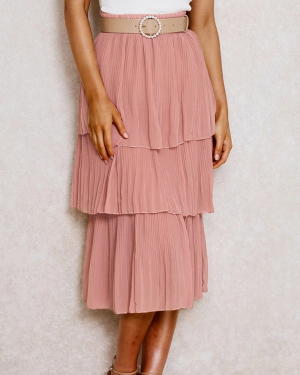 Women 3 Layered Long Skirt Pink White Korean Style Skirts Womens Summer Pleated Skirt Chiffon Layer Cake Sun Skirt Female 1 Lengthy Skirt Pink White Korean Fashion Skirts