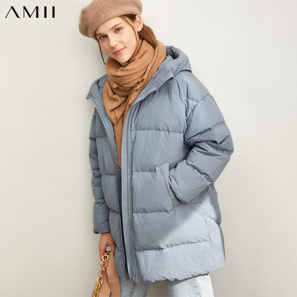 Amii Fashion Women Down Jacket Casual Solid Loose Hooded Zipper Female Thick Down Coat 11930381 1 Ladies Down Jacket Informal Stable Unfastened Hooded Zipper
