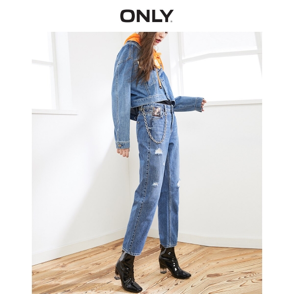 ONLY Women's Loose Straight Fit Ripped Low-rise Crop Jeans |119449517 1 ONLY Women's Loose Straight Fit Ripped Low-rise Crop Jeans |119449517