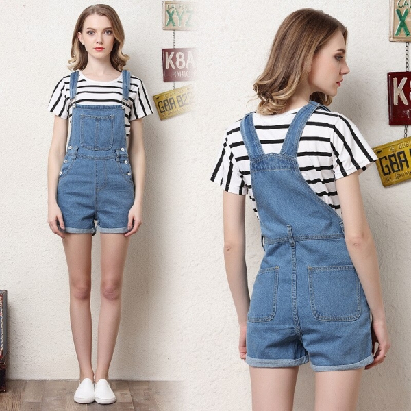 Denim Overalls Fashion Playsuit Dungarees High Waist