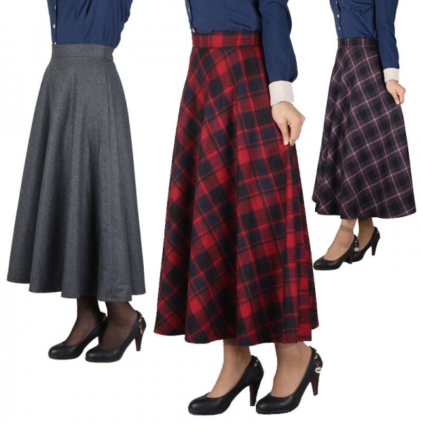 Plaid Skirt Women Long Skirt British Style Woolen Plaid Skirts Spring Vintage Wool Tartan Umbrella Autumn Elegant Female Skirts Skirt Ladies Lengthy Tartan Umbrella Autumn Elegant