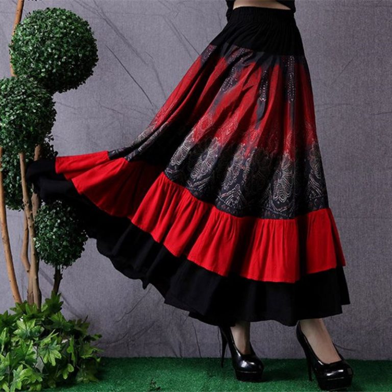 Model Girls's Lengthy Skirt Stitching Style Elastic Waist