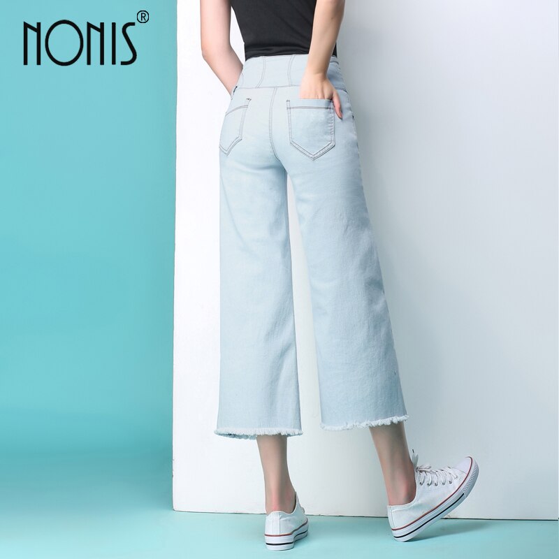 Nonis 2017 new women jeans wide leg Straight trousers strech calf-length pantalon jeans sexy pour femme loose pant 3