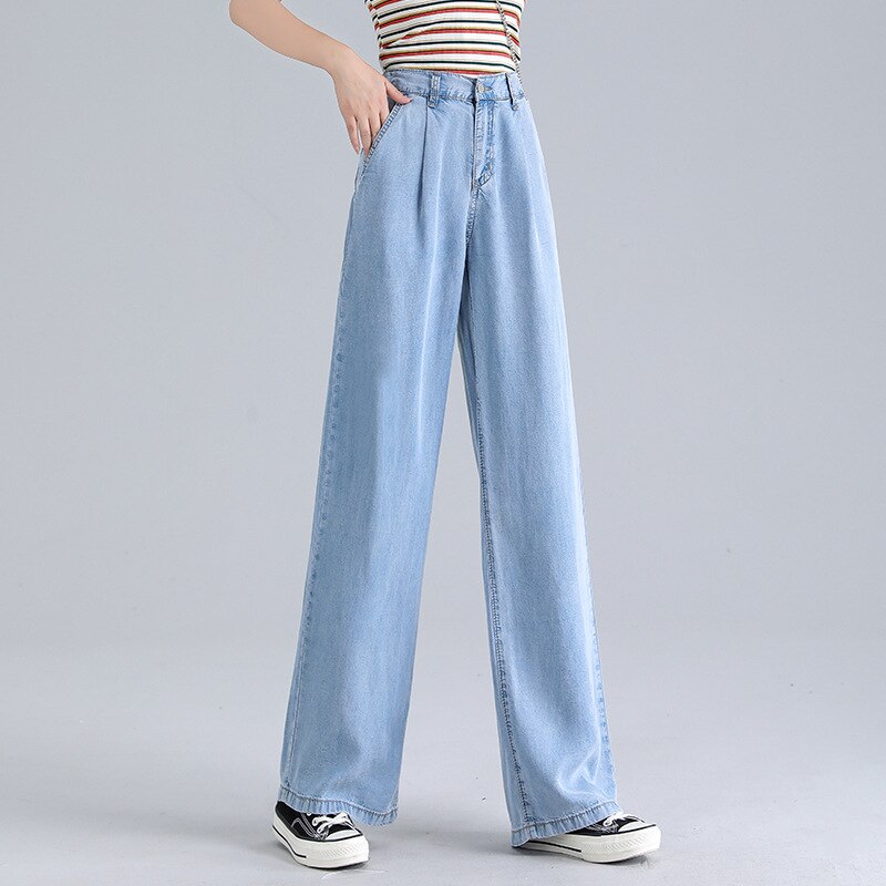 Woman Baggy Jeans High Waist Slim Thin Loose Straight Tencel Wide Leg Pants Mom Jeans Fall 2020 Women Cargo Pants Women 3 Denims Excessive Waist Slim Skinny Unfastened Straight