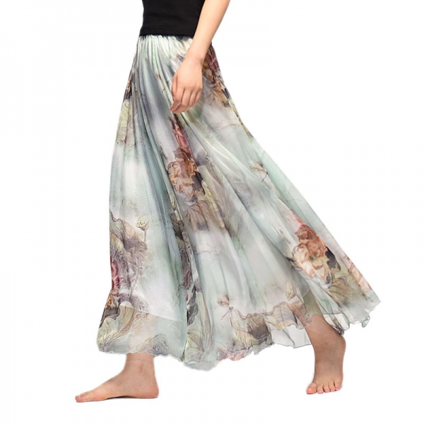 Elegant Summer Bohemian Maxi Skirts Women Long Skirt Chiffon Saia Beach High Waist Tutu Casual Vestidos Harajuku Print Clothes 1 Maxi Skirts Girls Lengthy Skirt Chiffon Saia Seashore Excessive