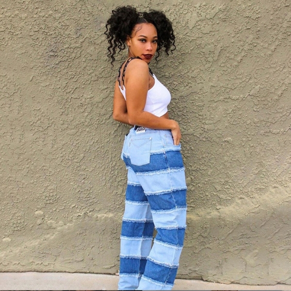 YICIYA Hight Waist Denim Loose Long Pants Fashion Chic Outfit Streetwear Y2K E-girl Patching Sew Stitch Jeans For Women Hip Hop 1 Hight Waist Denim Free Lengthy Pants Vogue Jeans