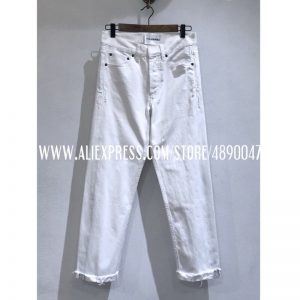 Cotton white denims lady straight denims