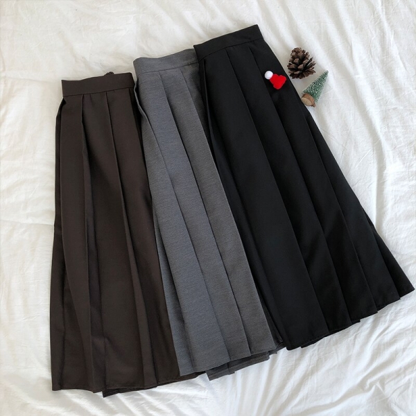 3 colors 2019 Spring Autumn Female long Skirts Women High Waist long pleated Skirt solid color a line skirt womens 2 Style with the Elegant High-Waisted Pleated Skirt