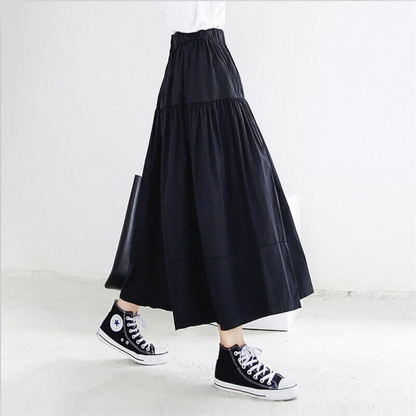 Summer Autumn Women Long Skirts 2020 Solid Elegant High Elastic Waist A Line Maxi Skirt Plus Size Skirts M-7XL Black Khaki Blue Summer season Autumn Ladies Lengthy Skirts Stable Elegant