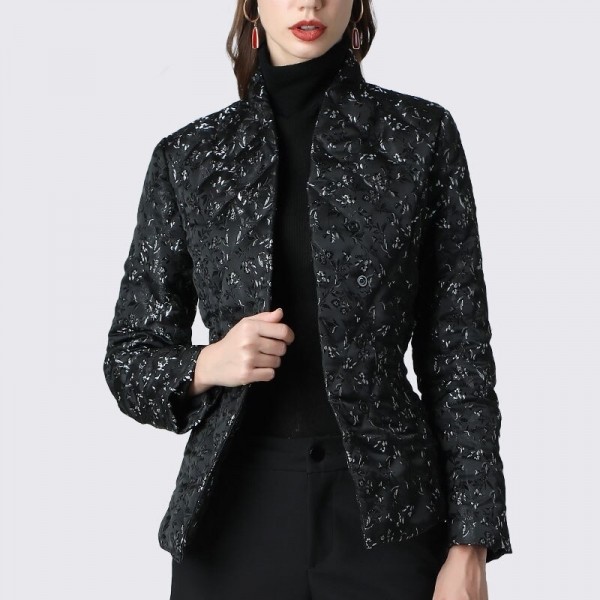 Jacket Elegant Floral Printed Black Slim Quick Duck Down Coat Jacket Elegant Floral Printed Black Slim Quick Duck Down Coat