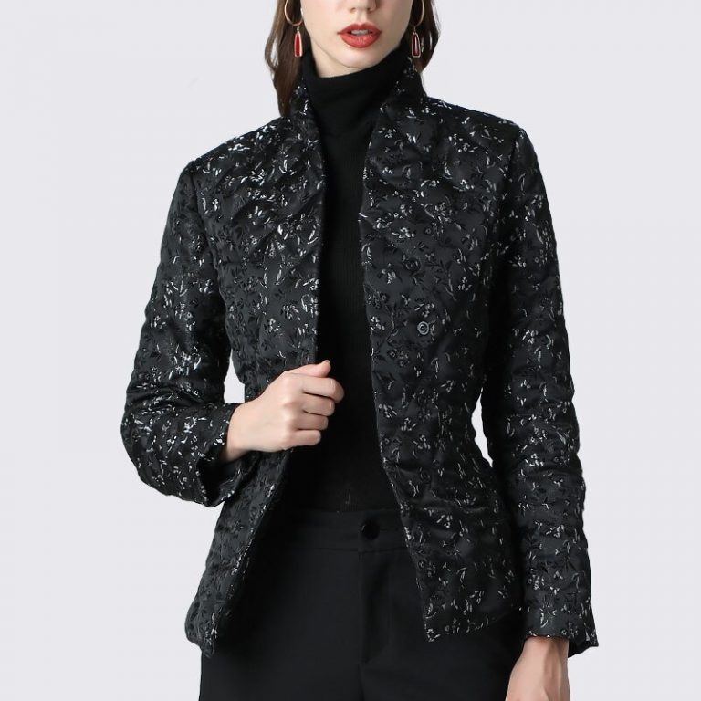 Jacket Elegant Floral Printed Black Slim Quick Duck Down Coat