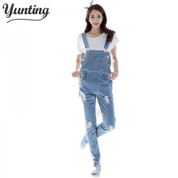 2019 Fall Fashion Brand Style Women Jeans Rompers Macacao Feminino Ripped Jumpsuit denim bib overalls women Fall Style Model Fashion Ladies Denims Rompers
