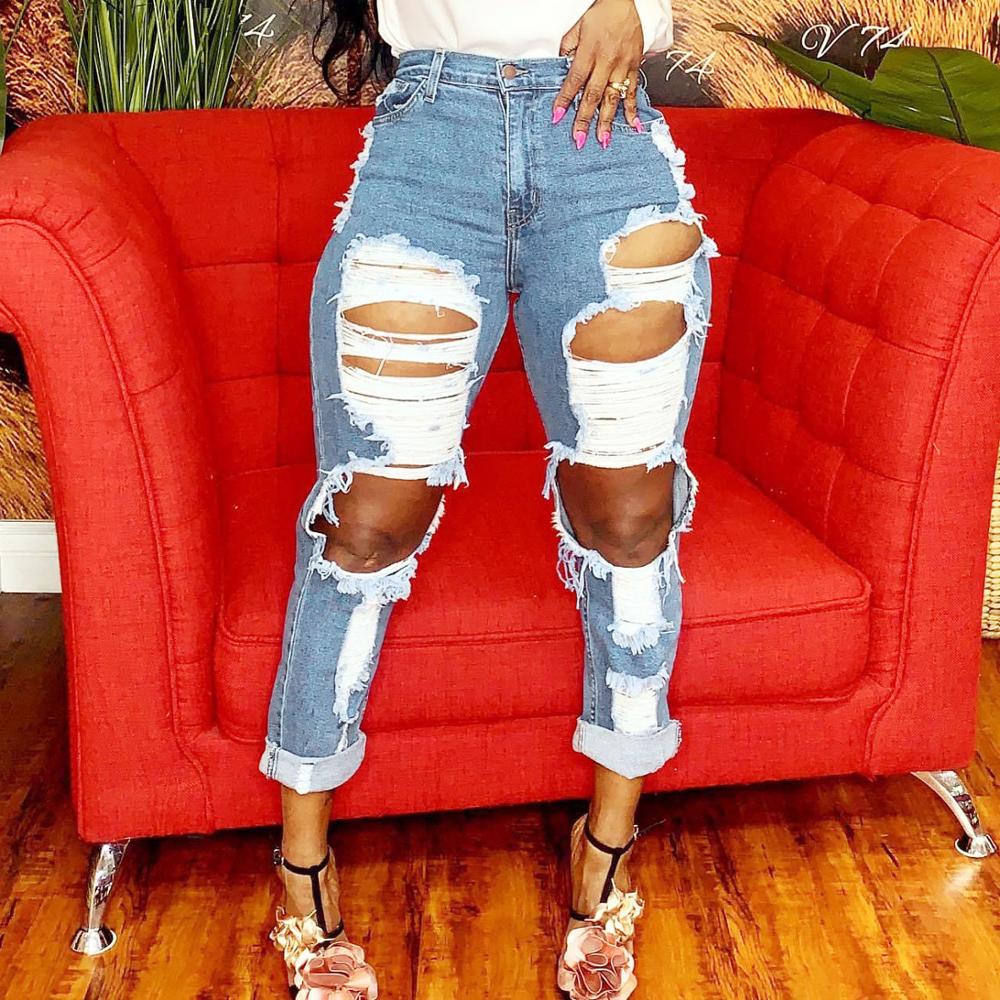 Excessive waist denims scorching sale ladies's ripped denims