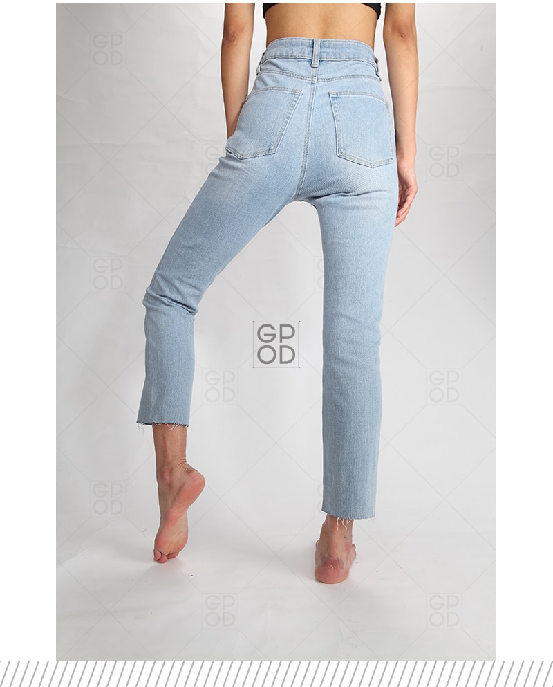 CREK Momjeans Spring and Summer Washed Light Blue Tassel Soft Material Comfortable High Waist Small Straight Jeans Women 2