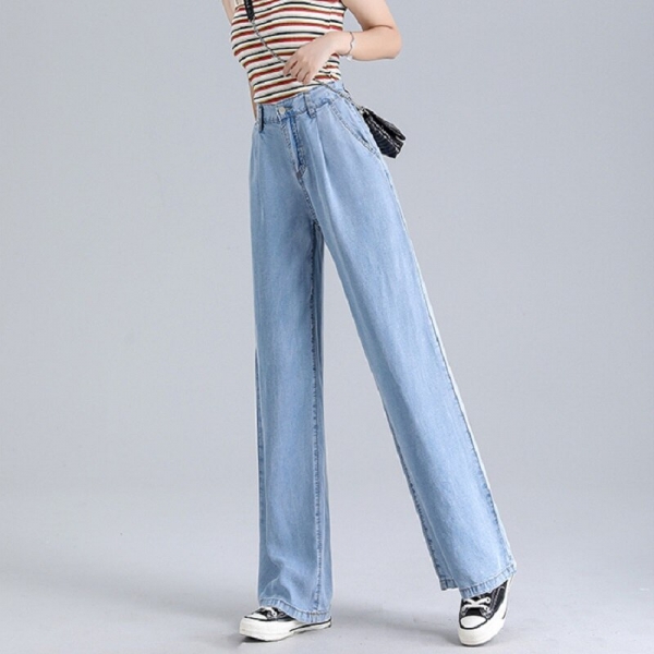Woman Baggy Jeans High Waist Slim Thin Loose Straight Tencel Wide Leg Pants Mom Jeans Fall 2020 Women Cargo Pants Women 1 Denims Excessive Waist Slim Skinny Unfastened Straight