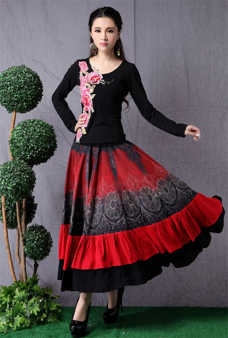 Model Girls's Lengthy Skirt Stitching Style Elastic Waist