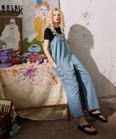 ELFSACK Blue Solid Ripped Hole Straight Casual Women Overall Denim Jeans 2020 Summer ELF Pocket Korean Ladies Daily Jumpsuits