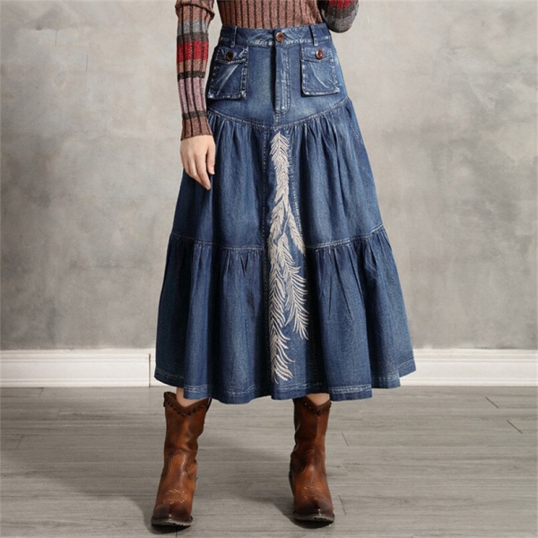 Girls's Denim Skirt Classic Girls A line Embroidery