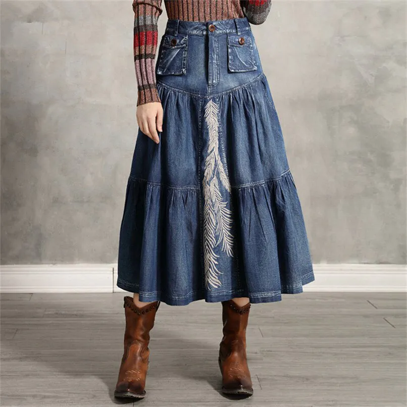 Girls's Denim Skirt Classic Girls A line Embroidery