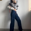 Ladies Excessive Rise Distinction Stitching Straight Leg Jean
