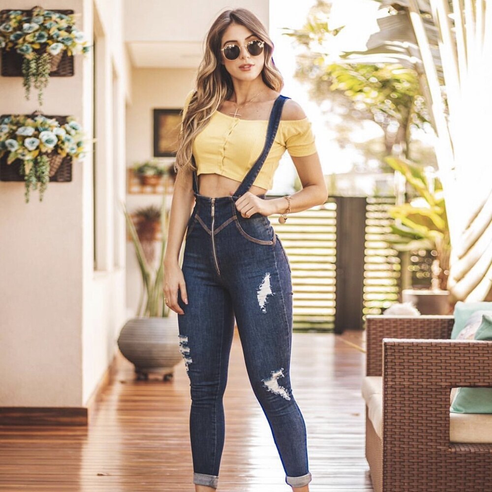 WITHZZ Spring Autumn Sexy Hole Denim Pants High Waist Trousers Torn Pencil Pants Overalls Women’s Ripped Jeans 1