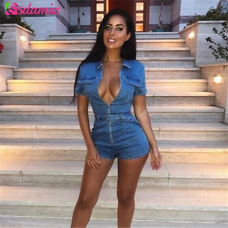 Bodysuit Excessive Waist Slim Denim Overalls