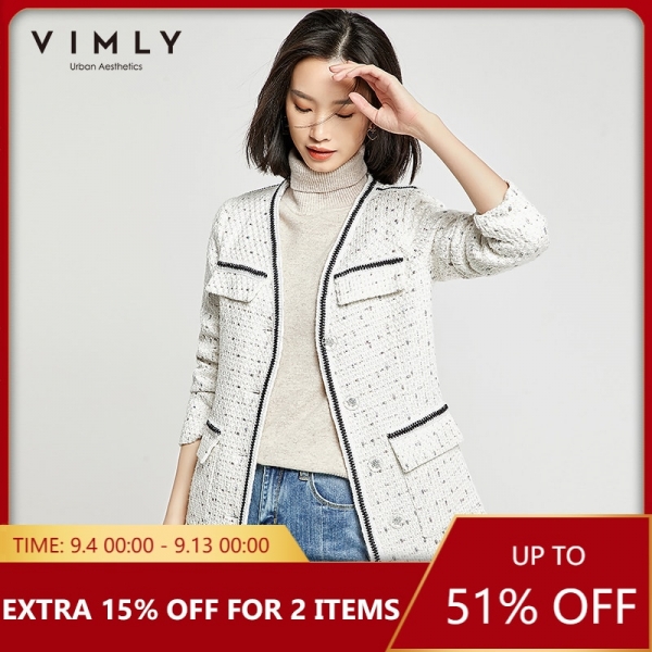 Vimly Ladies Jacket Elegant Workplace Girl Single Breasted Patchwork
