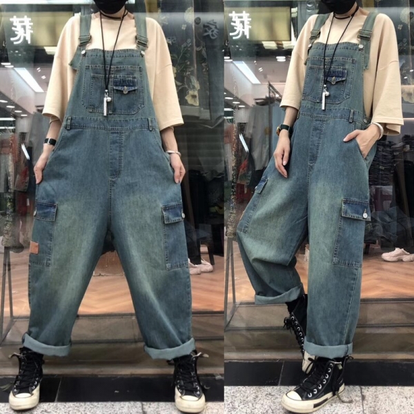 Jumpsuits Girls Straps Bib Huge Leg Denim Trousers Huge