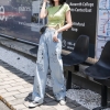 Washed Korean Lengthy Excessive Waisted Large Leg Denims For Girls