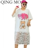 Loose Ladies Cartoon Dress with Beading - Black and White