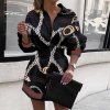 Elegance Unleashed: Autumn Zipper Mini Dress with Lantern Sleeves