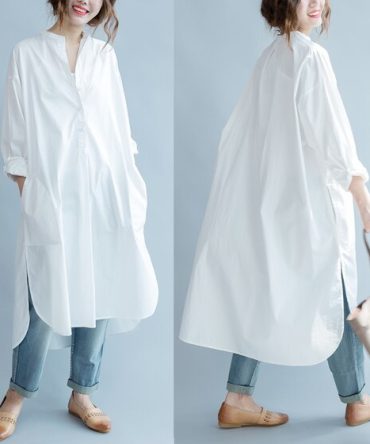 Gown Cotton Shirt Gown White Classic Spring Summer time