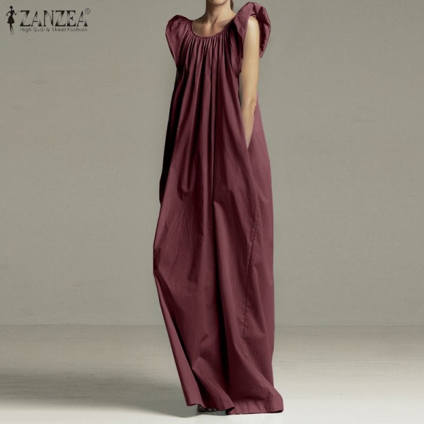 Women Ruffles Sleeveless Dress Sundress ZANZEA 2020 Summer Dress Long Maxi Vestidos Solid Cotton Pockets Long Shirts Kaftan 7 3 Sundress ZANZEA Summer season Gown Lengthy