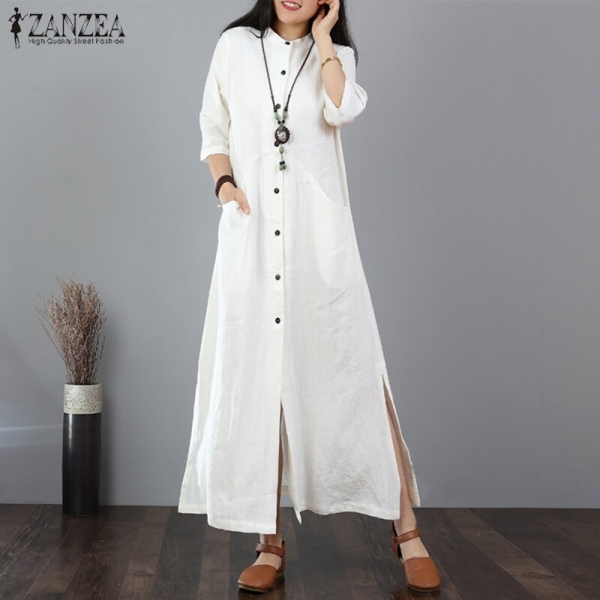 Maxi Gown Mandarin Collar Lengthy Shirt