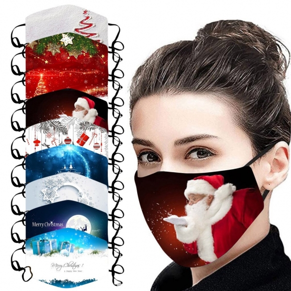Christmas Face Mask Activated Carbon Outdoor Fabric Facial Mask Christmas Print Mouth Cap Washable Christmas Wear mascarillas Christmas Face Masks Activated Carbon